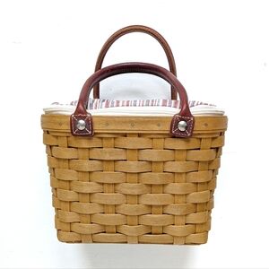 Longaberger Tan Woven Basket Bag W/Liner
